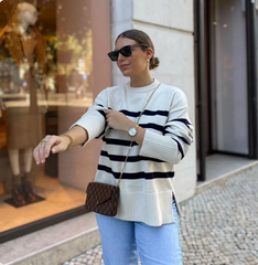 Striped Crew Neck Knit Sweater for Women