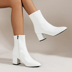 Patent Block Heel Ankle Boots for Women