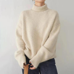 Oversized Ribbed Turtleneck Knit Sweater for Women
