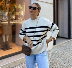 Striped Crew Neck Knit Sweater for Women