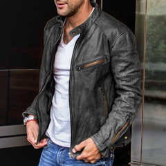 Zip-Up Faux Leather Moto Jacket for Men
