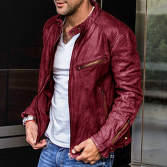 Zip-Up Faux Leather Moto Jacket for Men