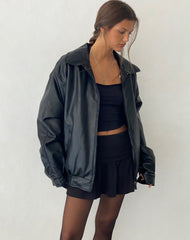 Oversized Faux Leather Bomber Jacket for Women