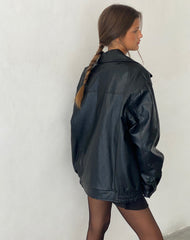 Oversized Faux Leather Bomber Jacket for Women