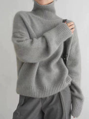 Oversized Ribbed Turtleneck Knit Sweater for Women
