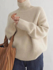 Oversized Ribbed Turtleneck Knit Sweater for Women