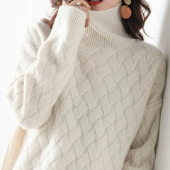 Textured Turtleneck Knit Sweater for Women