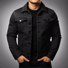 Stretch Denim Jacket with Utility Pockets for Men