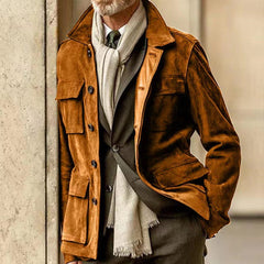 Suede Utility Jacket with Flap Pockets for Men