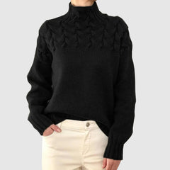 Textured Cable Knit Turtleneck Sweater for Women