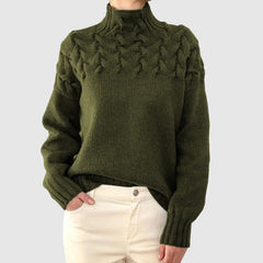 Textured Cable Knit Turtleneck Sweater for Women