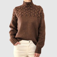 Textured Cable Knit Turtleneck Sweater for Women