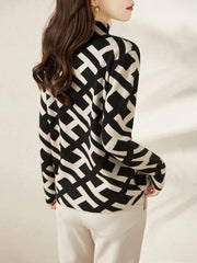 Geometric Pattern High Neck Knit Sweater for Women