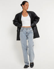 Oversized Faux Leather Blazer Jacket for Women