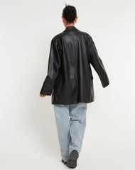 Oversized Faux Leather Blazer Jacket for Women