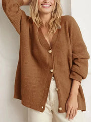 Oversized V-Neck Ribbed Button Cardigan for Women