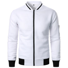Textured Zip-Up Varsity Bomber Jacket for Men