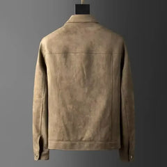 Suede Utility Jacket with Flap Pockets for Men