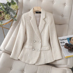 Textured Double-Breasted Tweed Blazer for Women