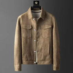 Suede Utility Jacket with Flap Pockets for Men