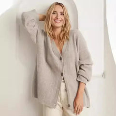 Oversized V-Neck Ribbed Button Cardigan for Women
