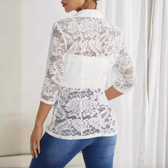 Lace Panel Open-Front Blazer for Women
