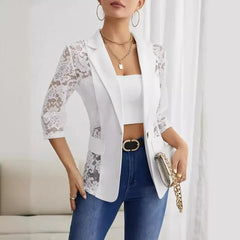 Lace Panel Open-Front Blazer for Women