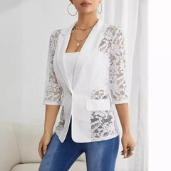 Lace Panel Open-Front Blazer for Women