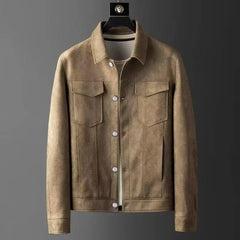 Suede Utility Jacket with Flap Pockets for Men