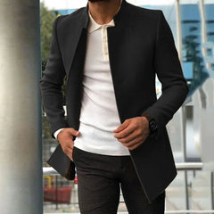 Slim Fit Stand Collar Wool-Blend Coat for Men
