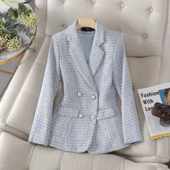 Textured Double-Breasted Tweed Blazer for Women