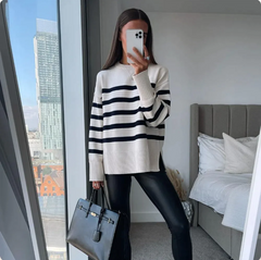 Striped Crew Neck Knit Sweater for Women