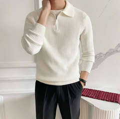 Textured Half-Zip Knit Sweater for Men