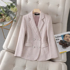 Textured Double-Breasted Tweed Blazer for Women