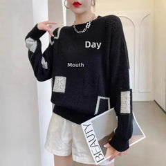 Geometric Patchwork Knit Sweater for Women