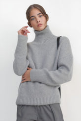Oversized Ribbed Turtleneck Knit Sweater for Women