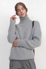 Oversized Ribbed Turtleneck Knit Sweater for Women
