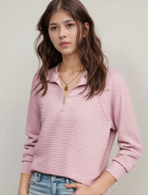 Textured Half-Zip Ribbed Pullover for Women