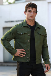 Stretch Denim Jacket with Utility Pockets for Men