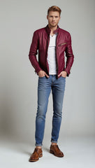 Zip-Up Faux Leather Moto Jacket for Men