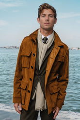 Suede Utility Jacket with Flap Pockets for Men