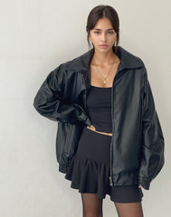 Oversized Faux Leather Bomber Jacket for Women