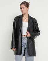 Oversized Faux Leather Blazer Jacket for Women