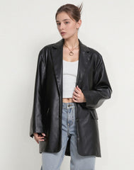 Oversized Faux Leather Blazer Jacket for Women