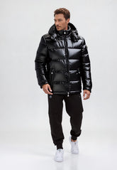 Shiny Puffer Jacket with Detachable Hood for Men