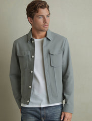 Suede Utility Jacket with Flap Pockets for Men