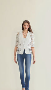 Lace Panel Open-Front Blazer for Women