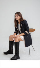 Contrast-Trim Tailored Trench Coat for Women