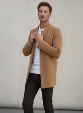 Slim Fit Stand Collar Wool-Blend Coat for Men