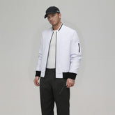 Textured Zip-Up Varsity Bomber Jacket for Men